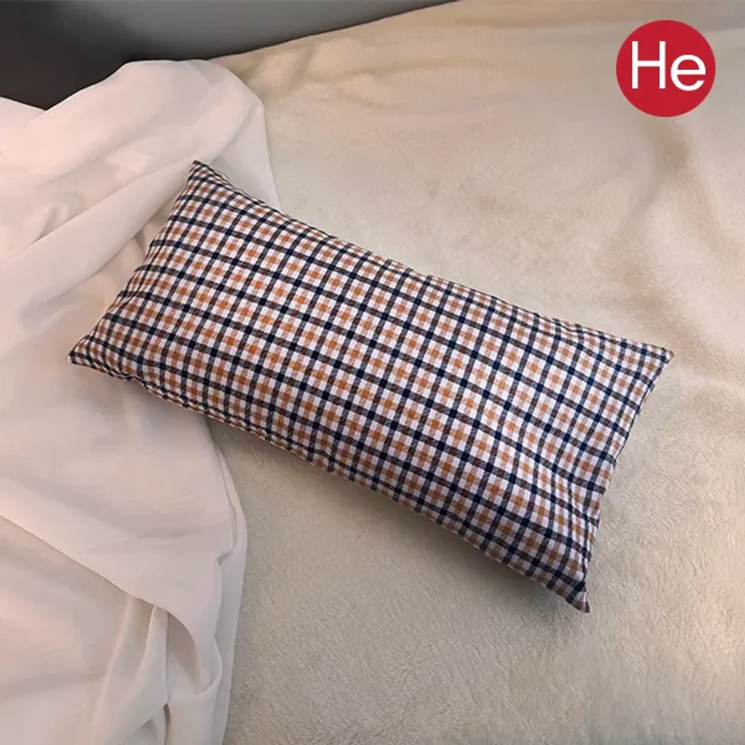 HE체크브라운 비드폼베개